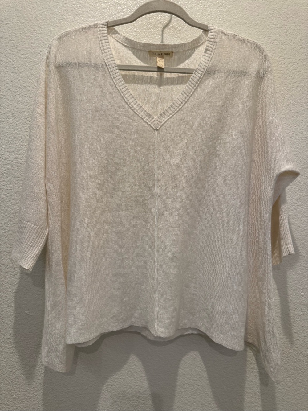Eileen Fisher white top sweater linen cotton blend natural fibers size M